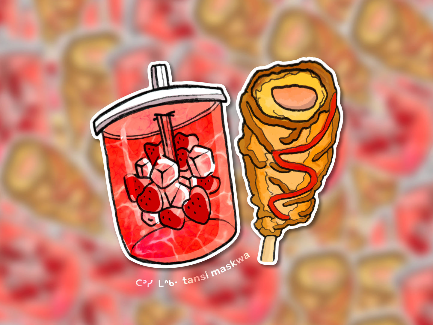 Stickers - Powwow Lunch Strawberry Juice + Scone Dog (Minis)