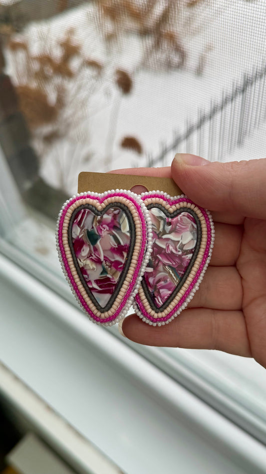 Marble Rose Beaded Earrings
