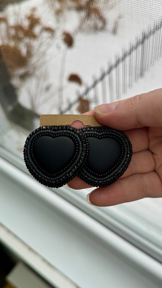 Black Heart Beaded Earrings