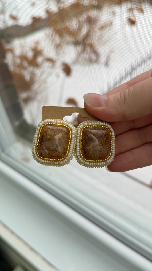 Golden Brown Beaded Earrings