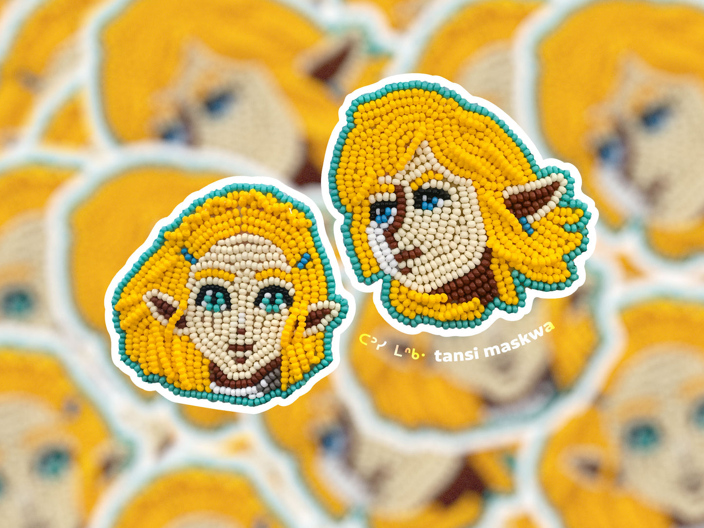 TotK Zelda and Link · Mini Beadwork Stickers
